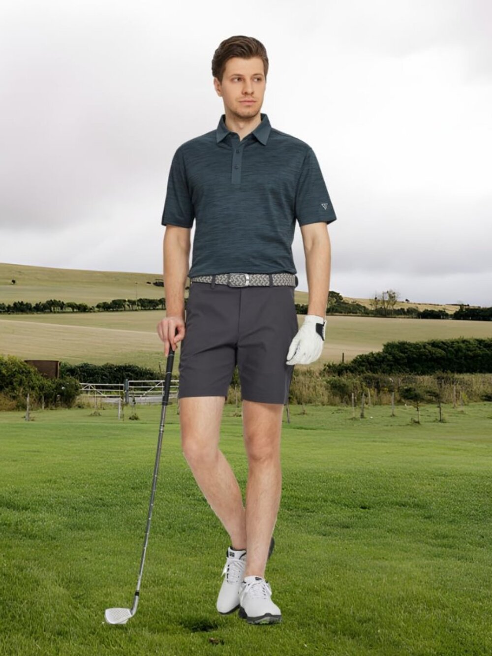 Men Jungle Green HeatherDry Fit Heather Pique Polo Shirt Moisture Wicking Casual - Picture 2 of 5